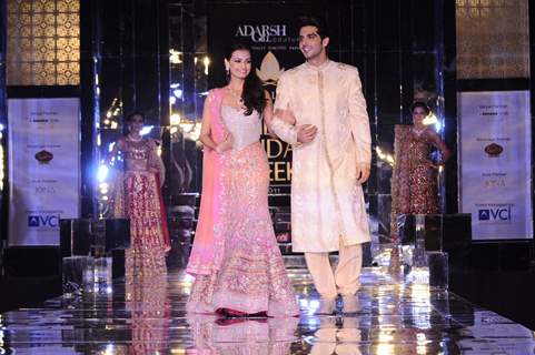 Dia Mirza and Zayed Khan walks the ramp for designer Adarsh Gill's Show at Amby Valley India Bridal Week day 2. .