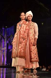 Models walk the ramp for Tarun Tahiliani show at Aamby Valley Fashion week. .