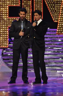 Shah Rukh Khan and Hrithik Roshan at the finale of Just Dance at Filmcity, Mumbai