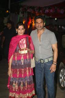 Suniel Shetty with wife grace Sanjay Dutt's Mata Ki Chowki in Bandra