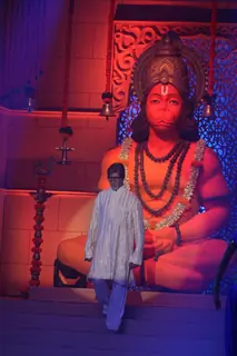 Amitabh Bachchan performs during the launch of album 'Shri Hanuman Chalisa' in Mumbai