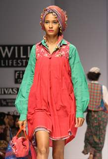 Models showcasing designer Rahul Reddy's creations at the Wills Lifestyle India Fashion Week ,in New Delhi on Saturday. .