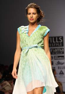 Model walks the ramp at the Wills Lifestyle India Fashion Weekin New Delhi