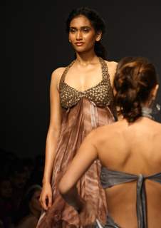 Models showcasing designer Rina Dhaka's show at the Wills Lifestyle India Fashion Week in New Delhi