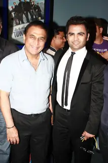 Sachin Joshi with Sunil Gavaskar at Premiere of film 'Aazaan' at the Grand Cineplex in Dubai