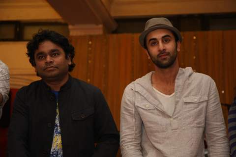 Ranbir Kapoor with A.R. Rahman for the film 'Rockstar' concert press meet at Santacruz in Mumbai