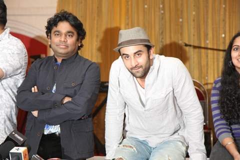 Ranbir Kapoor with A.R. Rahman for the film 'Rockstar' concert press meet at Santacruz in Mumbai