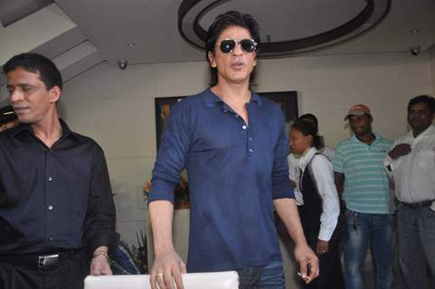 Bollywood actor Shah Rukh Khan celeberates his 46th birthday with media in Mumbai on November 2, 2011. .