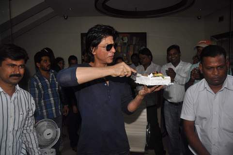 Bollywood actor Shah Rukh Khan greets fans on his 46th birthday in Mumbai Nov 2 2011. .