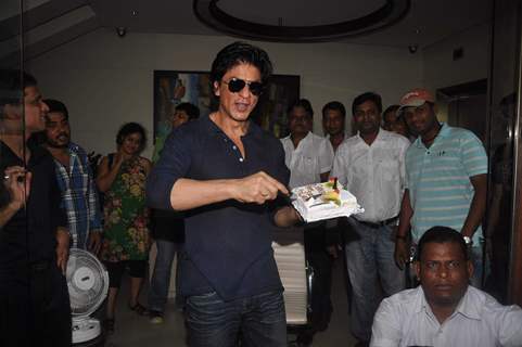 Bollywood actor Shah Rukh Khan greets fans on his 46th birthday in Mumbai Nov 2 2011. .