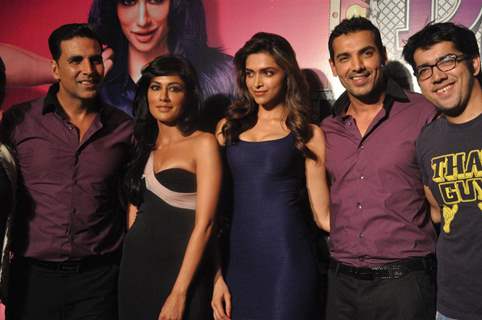 Akshay Kumar, John Abraham, Deepika Padukone and Chitrangda Singh at Desi Boyz music launch at Enigm