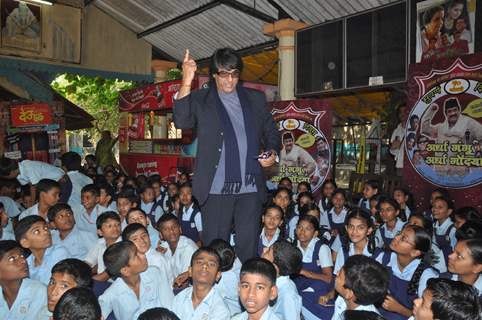 Mukesh Khanna celebrates Children Day and Golden Jubali Day promotion of Marathi film 'Ardha Gangu Ardha Gondya' with school children in Mumbai