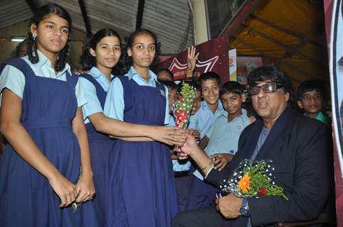 Mukesh Khanna celebrates Children Day and Golden Jubali Day promotion of Marathi film 'Ardha Gangu Ardha Gondya' with school children in Mumbai