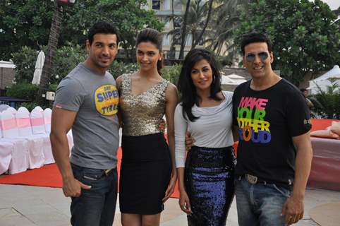 Akshay Kumar, Deepika Padukone, John Abraham and Chitrangda Singh at 'Desi Boyz' media meet