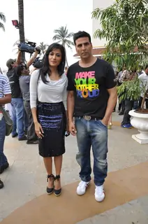 Akshay Kumar and Chitrangda Singh at 'Desi Boyz' media meet