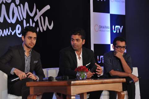 Karan Johar with Imran Khan at their film 'Ek Main Aur Ekk Tu' first look launch at Hotel Taj Lands