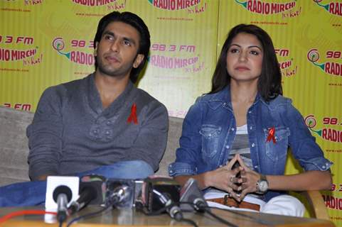 Anushaka Sharma and Ranveer Singh promote their film 'Ladies vs Ricky Bahl' at 98.3 FM Radio Mirchi studio