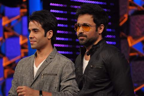 Emraan Hashmi and Tusshar Kapoor on the set of &quot;Bigg Boss Season 5&quot; to promote film The Dirty Pictur