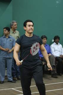 Aamir Khan play an exhibition match at launch of 'PULLELA GOPICHAND'Book in Mumbai