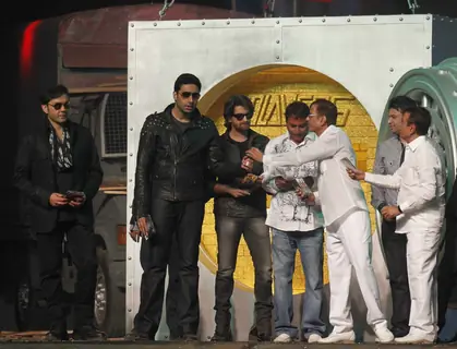 Abhishek, Neil Nitin and Bobby with Director Abbas-Mustan at Music launch of film 'Players' at Juhu