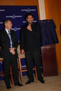 Indian cricketer Yuvraj Singh poses during the unveiling of 'Ulysse Nardin' limited edition watches in Mumbai