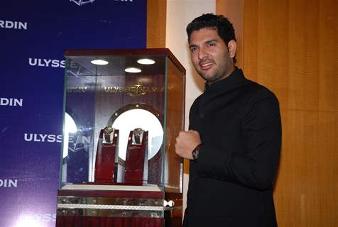 Indian cricketer Yuvraj Singh poses during the unveiling of 'Ulysse Nardin' limited edition watches in Mumbai