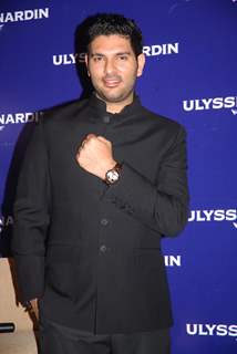 Indian cricketer Yuvraj Singh poses during the unveiling of 'Ulysse Nardin' limited edition watches in Mumbai