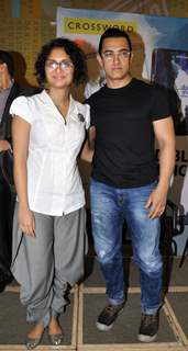 Aamir Khan with wife Kiran Rao launches DVD of their film DHOBI GHAT at the Crossword store in Mumbai