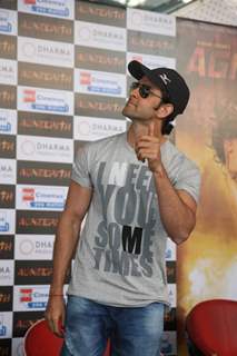Hrithik Roshan gestures during the promo launch of film 'Agneepath' in Mumbai