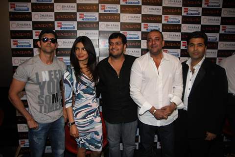 Hrithik, Priyanka, Karan Johar & Sanjay Dutt gestures during the promo launch of film 'Agneepath'