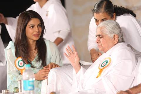 Priyanka Chopra with children during the Brahma Kumaris Conclude Megha Platinum Jubilee Celebrations