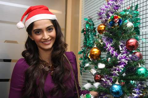 Sonam Kapoor celebrating Christmas and posing with Christmas theme