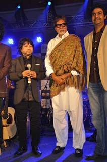 Kailash Kher with Amitabh Bachchan during the release of his new album &quot;Kailasha Rangeele&quot; in Mumbai