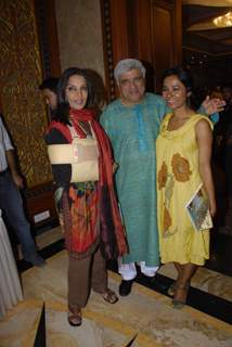 Shabana Azmi and Javed Akhtar pose during the DVD launch for the Hindi film &quot;I am Kalam&quot; in Mumbai