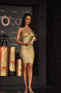 Malaika Arora Khan poses during the launch of Sunsilk 'Keratinology' products in Mumbai