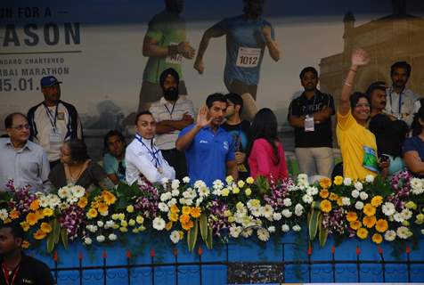 John Abraham and Rahul Bose at the Mumbai Marathon 2012