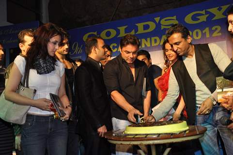 Tulip, Prateik, Shazahn and Sohail Khan at Gold Gym 2012 calendar launch in Bandra, Mumbai