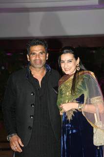 Suniel Shetty with Mana Shetty at Ritesh & Genelia Sangeet ceremony at Hotel TajLands End in Mumbai