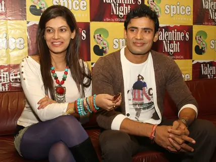 Payal Rohatgi and Sangram Singh at a Press meet to promote their film &quot;Valentine's Night&quot;, in Noida on Monday. .