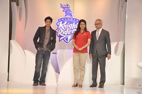 The Baadshah of Bollywood Shahrukh Khan and actress Juhi Chawla launched the new look and the new logo of their Indian Premier League team Kolkata Knight Riders.  .