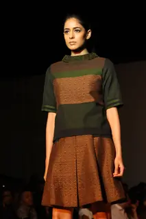 A model displays a creation by designer Gaurav Jai Gupta at the Wills Lifestyle India Fashion week 2012,in New Delhi. (Photo : IANS).