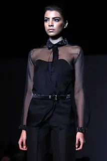 A model displays a creation by designer Gaurav Jai Gupta at the Wills Lifestyle India Fashion week 2012,in New Delhi. (Photo : IANS).