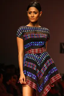 A model displays a creation by designers Pankaj and Nidhi at the Wills Lifestyle India Fashion week 2012,in New Delhi on Friday. .