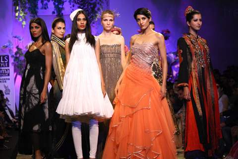 Models during a special show at the Wills Lifestyle India Fashion week 2012,in New Delhi on Friday. .