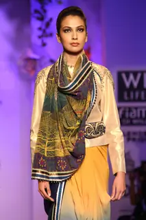 A model displays a creation by designer JJ Valaya during a special show at the Wills Lifestyle India Fashion week 2012,in New Delhi on Friday. .