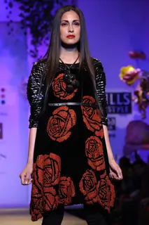 A model displays a creation by designer Rajesh Pratap Singh during a special show at the Wills Lifestyle India Fashion week 2012,in New Delhi on Friday. .