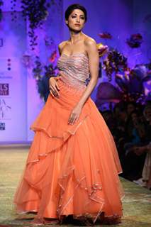 A model displays a creation by designers Shantanu & Nikhil during a special show at the Wills Lifestyle India Fashion week 2012,in New Delhi on Friday. .