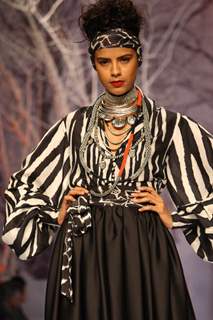 A model displays a creation by designer Payal Jain at the Wills Lifestyle India Fashion week 2012,in New Delhi on Saturday. .