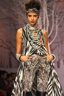 A model displays a creation by designer Payal Jain at the Wills Lifestyle India Fashion week 2012,in New Delhi on Saturday. .