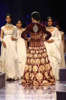 Models displays creations by designer JJ Valaya at the Grand Finale of Wills Lifestyle India Fashion week 2012,in New Delhi on Sunday. .